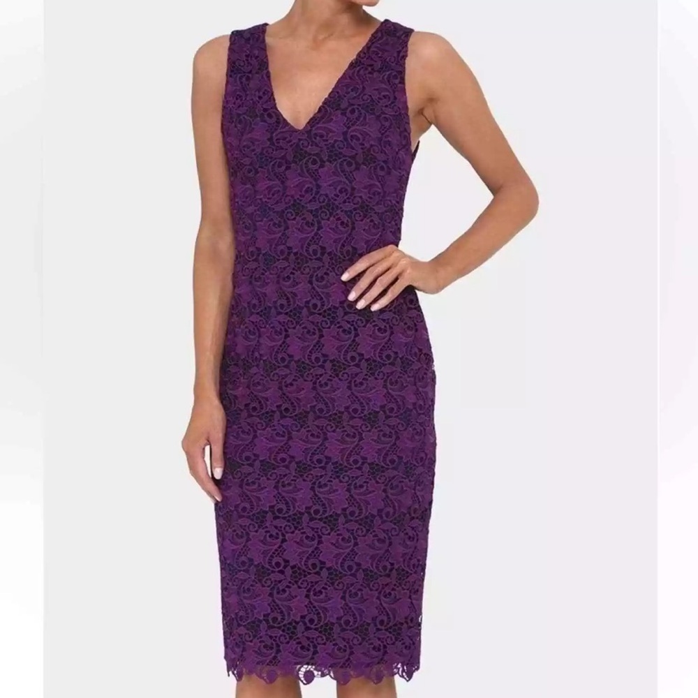 EUC Alice + Olivia Preslee Purple Lace Midi Dress Size 8